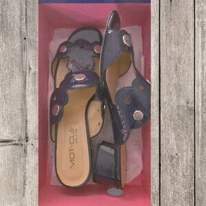 Mot-Cle Navy Blue Italian Leather Sandals